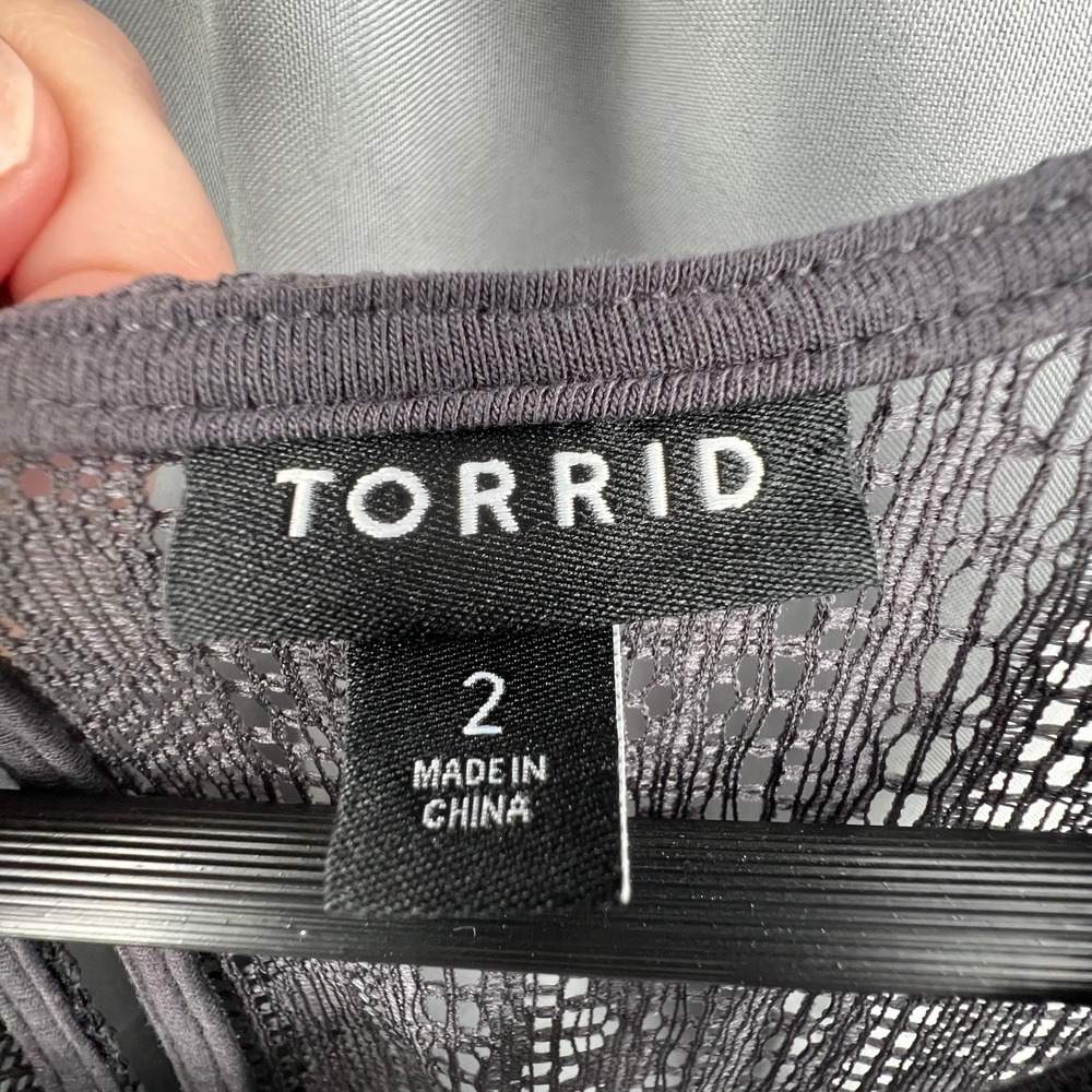 Torrid‎ Sleeveless Swing Dress 2X Gray Knit Fit Flare Lace Yoke Stretch - Picture 4 of 5
